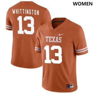 #13 Jordan Whittington UT Women's Nike NIL Replica Football Jersey - Texas Orange